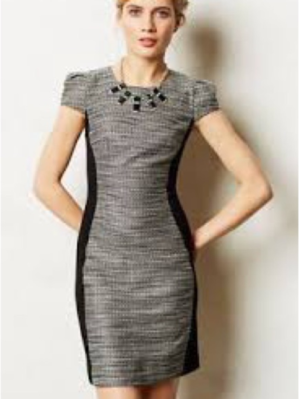 Moulinette Soeurs Gray Tweed Mini Dress with Black Side Panels